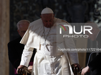 Pope Francis attends the weekly general audience at St Peter's Square in The Vatican on October 30, 2024. (