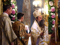 Bulgarian Patriarch Daniil leads a Holy Liturgy in the ''Saint Nedelya'' Cathedral in Sofia, Bulgaria, on October 30, 2024. (