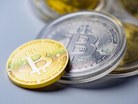 Bitcoin model commemorative coins are displayed in Huai'an, China, on October 30, 2024. (