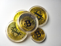 Bitcoin model commemorative coins are displayed in Huai'an, China, on October 30, 2024. (