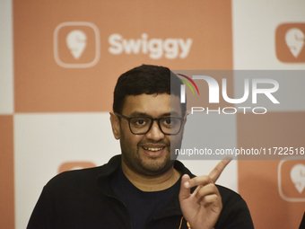 Sriharsha Majety, Managing Director and Group Chief Executive Officer of Swiggy, speaks at a press conference announcing its forthcoming Ini...