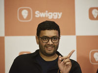 Sriharsha Majety, Managing Director and Group Chief Executive Officer of Swiggy, speaks at a press conference announcing its forthcoming Ini...