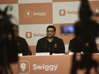 Sriharsha Majety, Managing Director and Group Chief Executive Officer of Swiggy, speaks at a press conference announcing its forthcoming Ini...