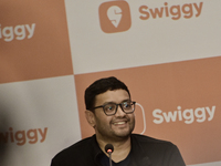 Sriharsha Majety, Managing Director and Group Chief Executive Officer of Swiggy, speaks at a press conference announcing its forthcoming Ini...