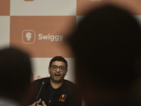 Sriharsha Majety, Managing Director and Group Chief Executive Officer of Swiggy, speaks at a press conference announcing its forthcoming Ini...