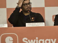 Sriharsha Majety, Managing Director and Group Chief Executive Officer of Swiggy, speaks at a press conference announcing its forthcoming Ini...