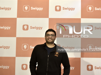 Sriharsha Majety, Managing Director and Group Chief Executive Officer of Swiggy, speaks at a press conference announcing its forthcoming Ini...