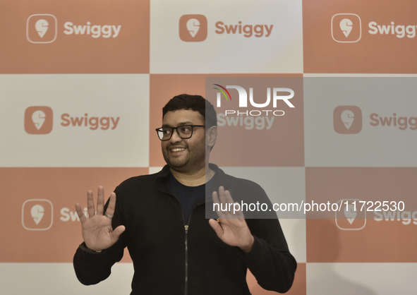 Sriharsha Majety, Managing Director and Group Chief Executive Officer of Swiggy, speaks at a press conference announcing its forthcoming Ini...