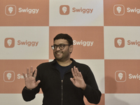 Sriharsha Majety, Managing Director and Group Chief Executive Officer of Swiggy, speaks at a press conference announcing its forthcoming Ini...