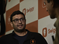 Sriharsha Majety, Managing Director and Group Chief Executive Officer of Swiggy, speaks at a press conference announcing its forthcoming Ini...