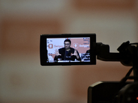 Sriharsha Majety, Managing Director and Group Chief Executive Officer of Swiggy, speaks at a press conference announcing its forthcoming Ini...