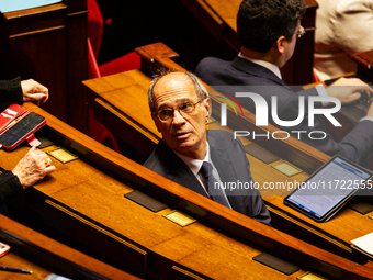 Eric Woerth, deputy of the Ensemble pour la Republique parliamentary group, is seen during the public session following the discussion of th...