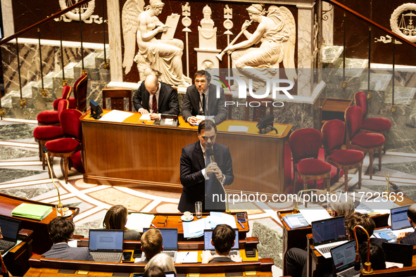 Laurent Saint-Martin, Minister attached to the Prime Minister, responsible for the Budget and Public Accounts, speaks during the public sess...