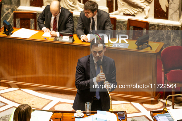 Laurent Saint-Martin, Minister attached to the Prime Minister, responsible for the Budget and Public Accounts, speaks during the public sess...