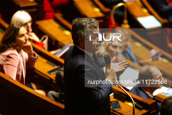 Gerald Darmanin, deputy of the Ensemble pour la Republique parliamentary group, speaks during the public session following the discussion of...