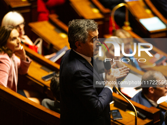 Gerald Darmanin, deputy of the Ensemble pour la Republique parliamentary group, speaks during the public session following the discussion of...