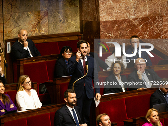 Thomas Menage, deputy of the Rassemblement National parliamentary group, speaks during the public session following the discussion of the so...