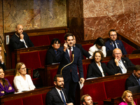 Thomas Menage, deputy of the Rassemblement National parliamentary group, speaks during the public session following the discussion of the so...