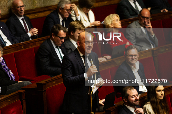 Thierry Benoit, deputy of the Horizons & Independants group, speaks during the public session following the discussion of the social securit...