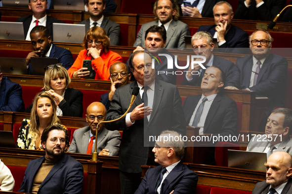 Francois Hollande, deputy of the Socialistes et Apparentes group, speaks during the public session following the discussion of the social se...