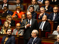 Francois Hollande, deputy of the Socialistes et Apparentes group, speaks during the public session following the discussion of the social se...