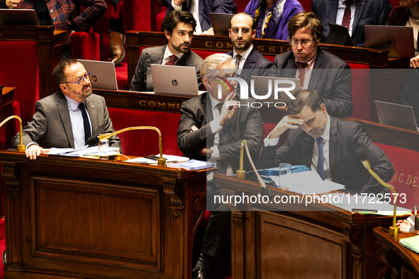 In Paris, France, on October 29, 2024, from left to right, Yannick Neuder, deputy DR, Frederic Valletoux, deputy Horizons and president of t...