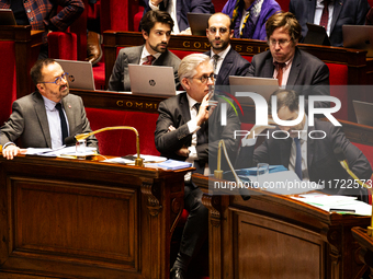 In Paris, France, on October 29, 2024, from left to right, Yannick Neuder, deputy DR, Frederic Valletoux, deputy Horizons and president of t...