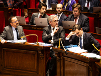 In Paris, France, on October 29, 2024, from left to right, Yannick Neuder, deputy DR, Frederic Valletoux, deputy Horizons and president of t...