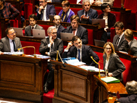 In Paris, France, on October 29, 2024, the view from the ministers' bench includes Yannick Neuder, deputy DR, Frederic Valletoux, deputy Hor...