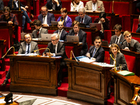 In Paris, France, on October 29, 2024, the view from the ministers' bench includes Yannick Neuder, deputy DR, Frederic Valletoux, deputy Hor...