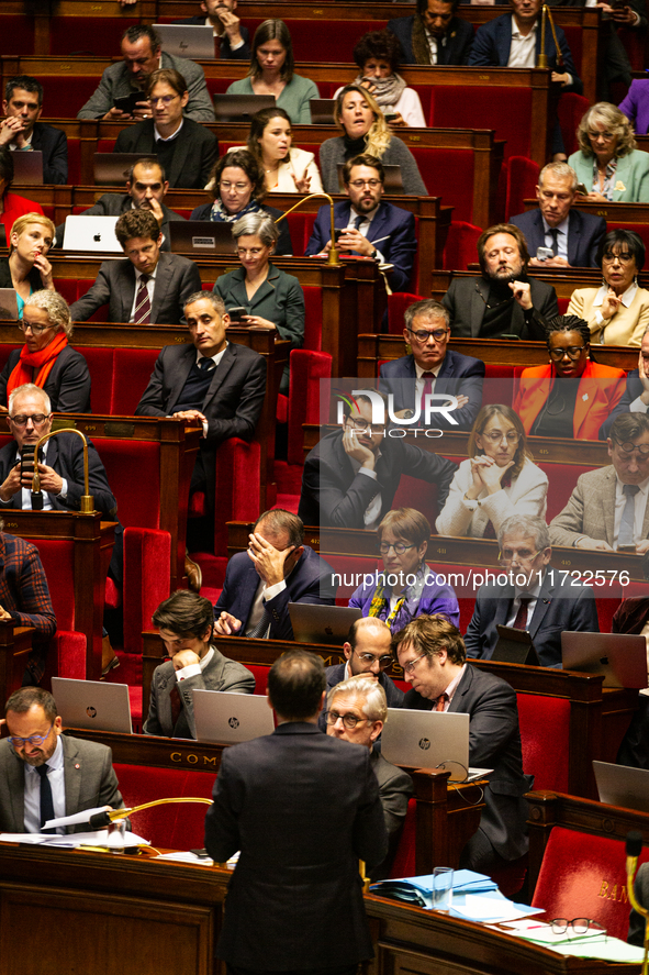 Deputies listen to the speech of Laurent Saint-Martin, the minister in charge of the budget and public accounts, during the public session f...