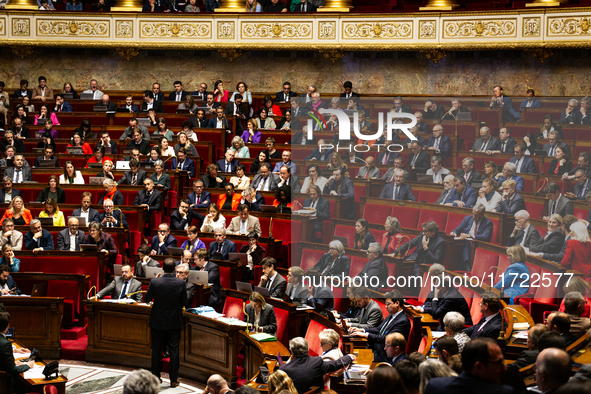 A general view of the National Assembly during the public session following the discussion of the social security financing bill at the Nati...