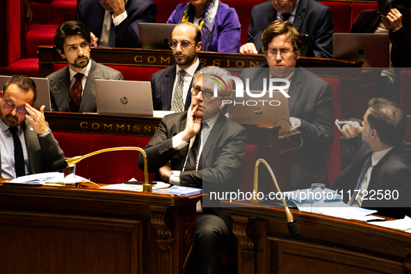 Frederic Valletoux, deputy for the Horizons group and chairman of the Social Affairs Committee, is seen during the public session following...