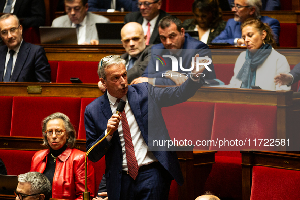 Philippe Vigier, deputy of the Les Democrates parliamentary group, speaks during the public session following the discussion of the social s...