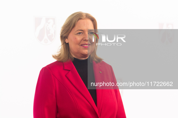 Barbel Bas, president of the Bundestag, poses for pictures on the red carpet of Roncalli's Apollo Variety Theatre in Duesseldorf, Germany, o...