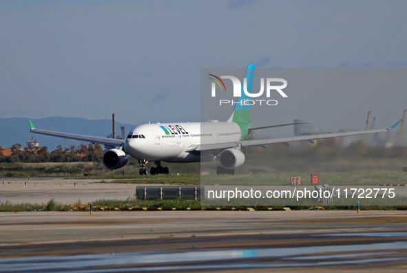 An Airbus A330-202 from LEVEL takes off from Barcelona El Prat airport in Barcelona, Spain, on October 8, 2024. 