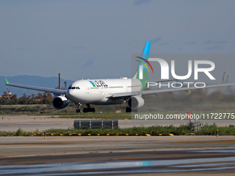 An Airbus A330-202 from LEVEL takes off from Barcelona El Prat airport in Barcelona, Spain, on October 8, 2024. (