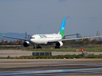 An Airbus A330-202 from LEVEL takes off from Barcelona El Prat airport in Barcelona, Spain, on October 8, 2024. (