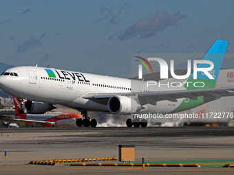 An Airbus A330-202 from LEVEL takes off from Barcelona El Prat airport in Barcelona, Spain, on October 8, 2024. (