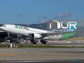 An Airbus A330-202 from LEVEL takes off from Barcelona El Prat airport in Barcelona, Spain, on October 8, 2024. (