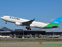 An Airbus A330-202 from LEVEL takes off from Barcelona El Prat airport in Barcelona, Spain, on October 8, 2024. (