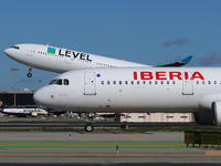 An Airbus A330-202 from LEVEL takes off from Barcelona El Prat airport in Barcelona, Spain, on October 8, 2024. (