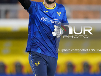 Simone Perilli of Hellas Verona participates in the Serie A match between Lecce and Verona in Lecce, Italy, on October 29, 2024. (