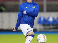 Casper Tengstedt of Hellas Verona plays during the Serie A match between Lecce and Verona in Lecce, Italy, on October 29, 2024. (