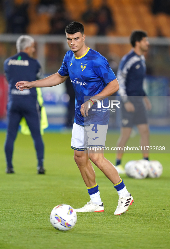 Flavius Daniliuc of Hellas Verona is in action during the Serie A match between Lecce and Verona in Lecce, Italy, on October 29, 2024. 