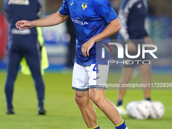 Flavius Daniliuc of Hellas Verona is in action during the Serie A match between Lecce and Verona in Lecce, Italy, on October 29, 2024. (