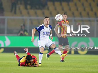 Tomas Suslov of Hellas Verona is in action during the Serie A match between Lecce and Verona in Lecce, Italy, on October 29, 2024. (