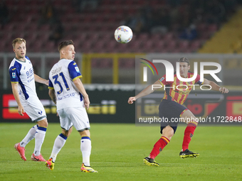 Federico Baschirotto of US Lecce is in action during the Serie A match between Lecce and Verona in Lecce, Italy, on October 29, 2024. (