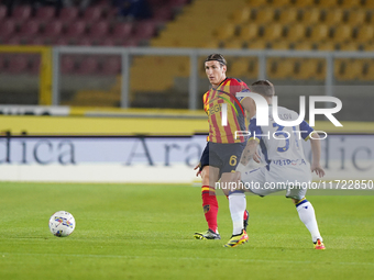 Federico Baschirotto of US Lecce is in action during the Serie A match between Lecce and Verona in Lecce, Italy, on October 29, 2024. (