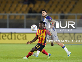 Lameck Banda of US Lecce plays during the Serie A match between Lecce and Verona in Lecce, Italy, on October 29, 2024. (